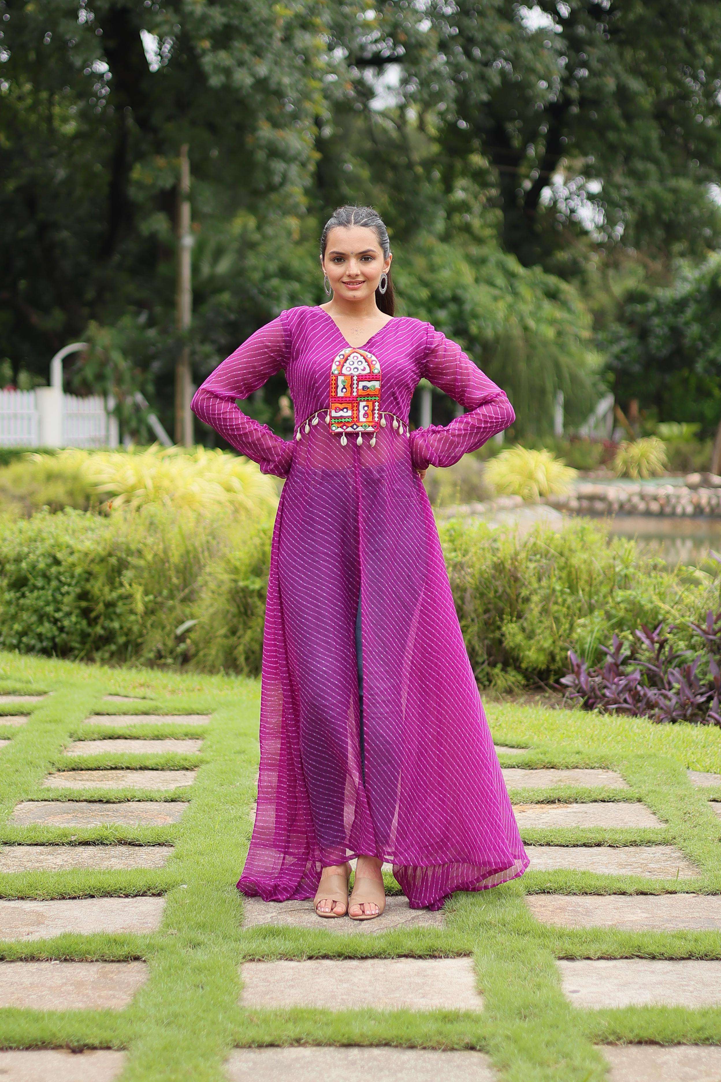  Leheriya Print work with kutchi patchework in Faux Georgette KURTI SUPPLIER IN SURAT